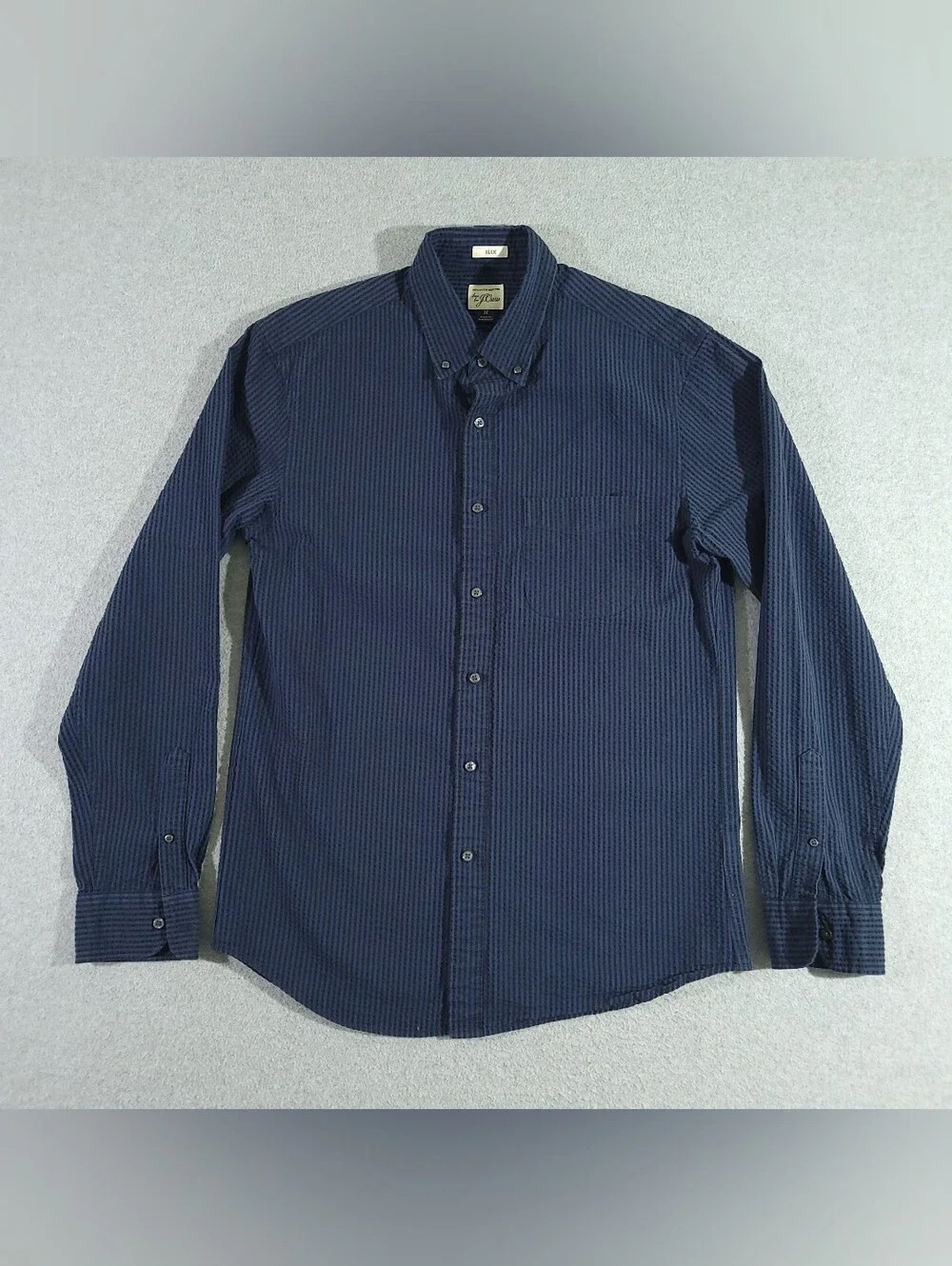 J Crew Seersucker Button Down Shirt Slim Fit M Blue Striped Hamptons Long Sleeve